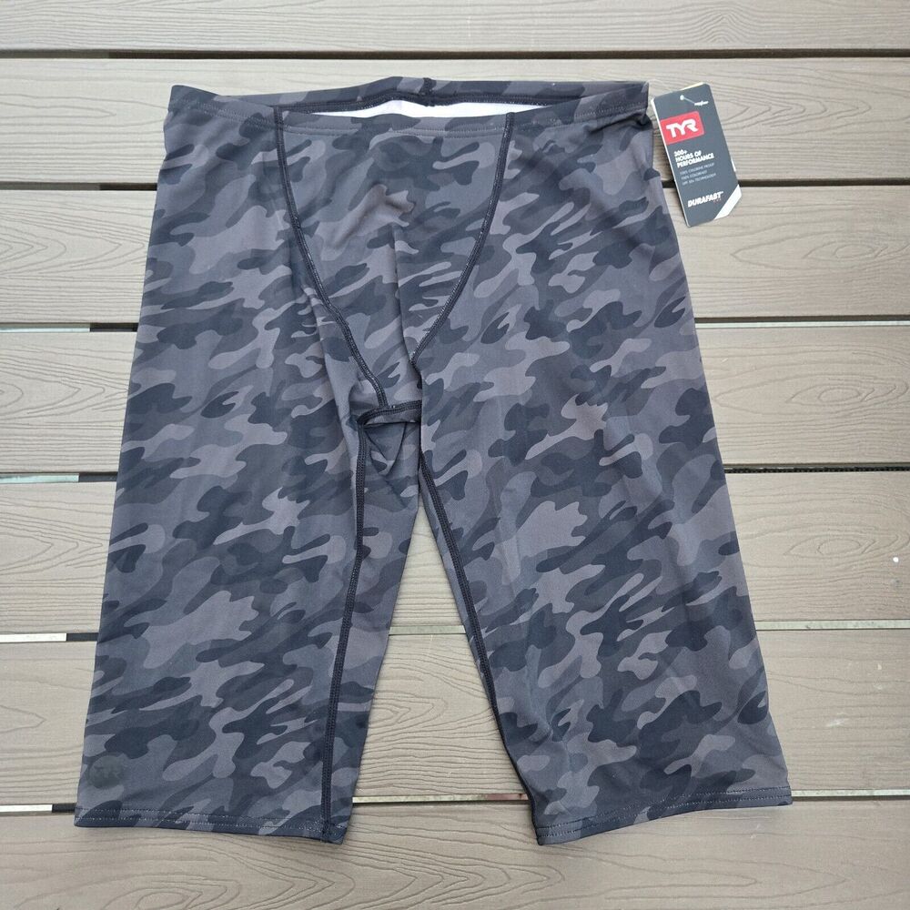 TYR Durafast Elite Camo Drawstring Black Men's Swim Jammer Size 32 New